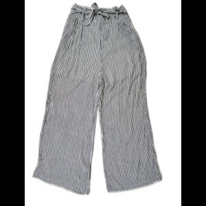 Elan Wide Leg Flowy Pinstripe Pants Wide Leg Paperbag High Tie Waist Grey Whit M